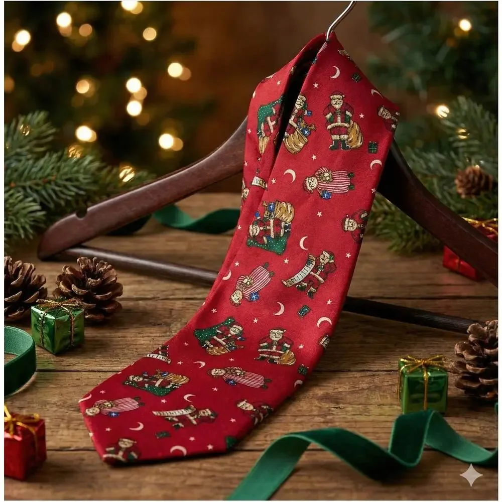 Vintage Fling Vintage Red Holiday USA Made Neck Tie 100% Cotton Santa Claus